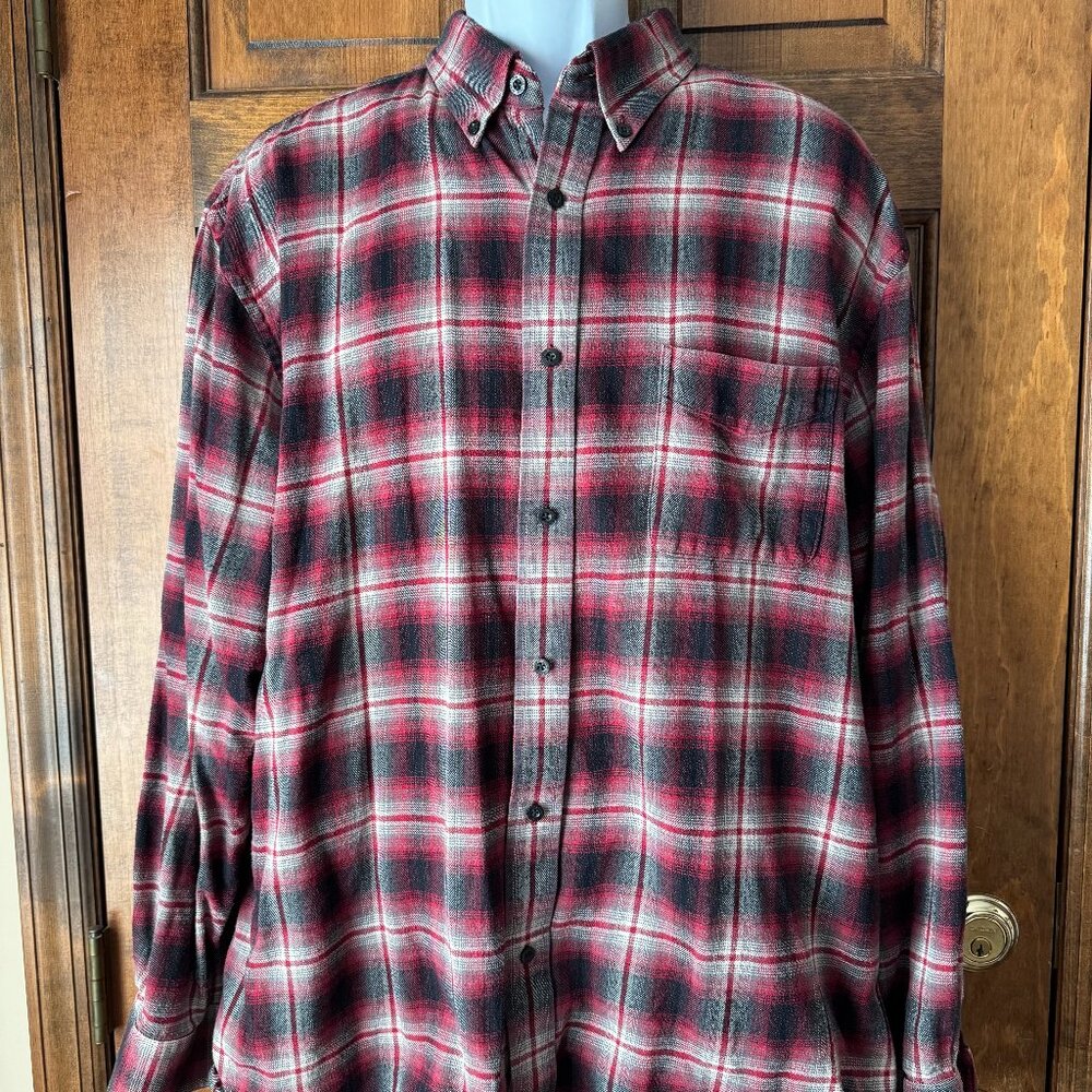 Nordstrom Red/Gray/White Plaid Flannel Shirt - Traditional Fit - X-Large